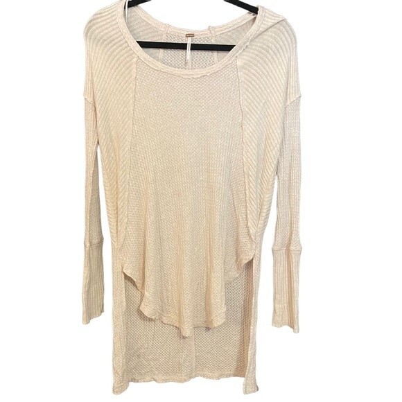 Free People Women's Ventura Drappy Thermal Waffle Long Sleeve Blouse XS - Picture 2 of 7